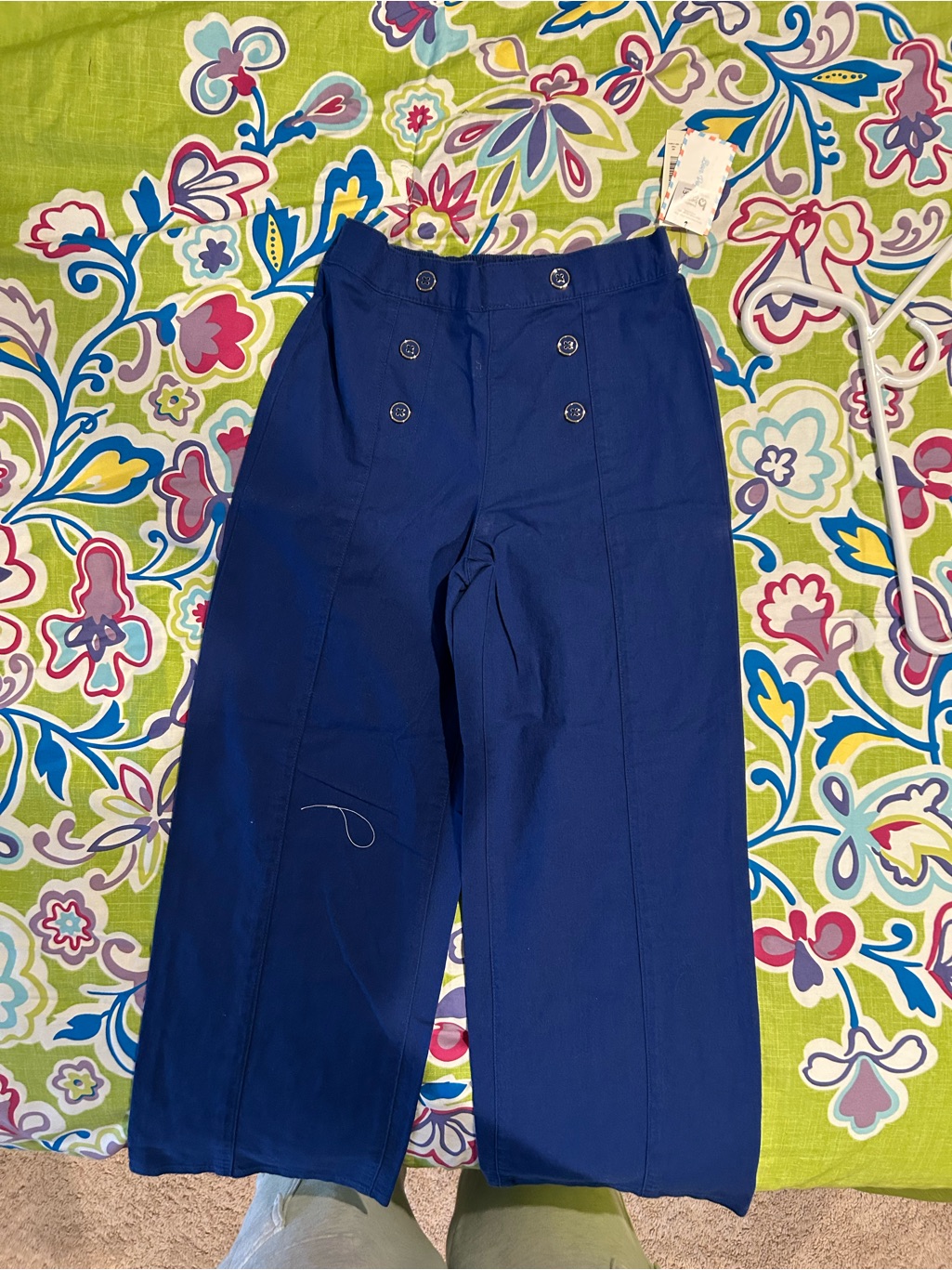 Girls Sailor Flat Front Linen Style Pants.
